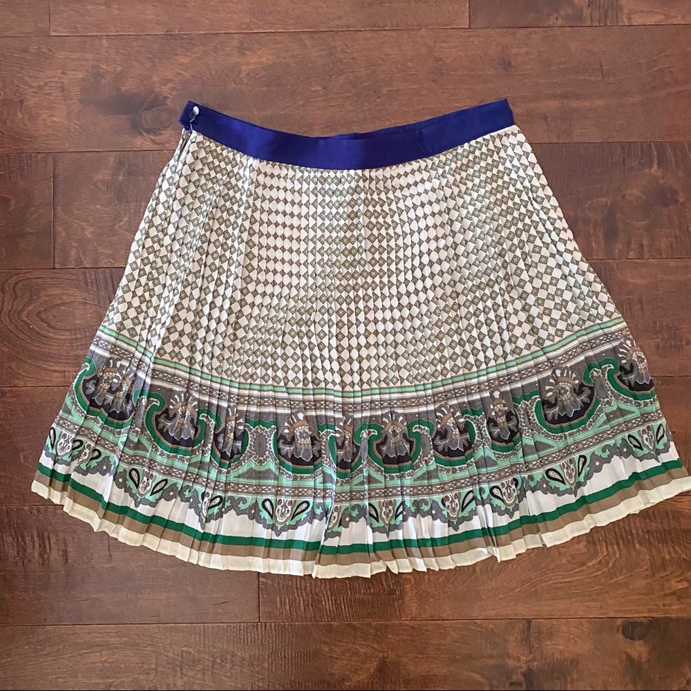 Zara XS Pleated Skirt- Emerald Green, Royal Blue, and Cream